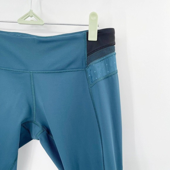 Lululemon Just Breathe Cropped Leggings Teal Size 8 Mesh Trim Yoga Athletic Dots - Picture 2 of 10